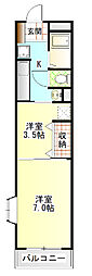 第9木村ハイツ 1DKの間取図画像