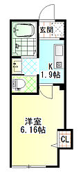 シエル蛍田 1Kの間取図画像