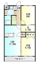 ベルエールA棟 2SLDKの間取図画像