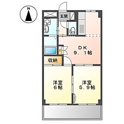 リヴィエール宮前 2DKの間取図画像