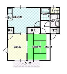 ハピネスハイムB 2DKの間取図画像