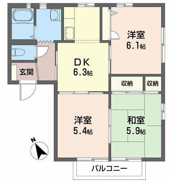 山形県山形市山家町2丁目(賃貸アパート3DK・1階・54.70㎡)の写真 その2