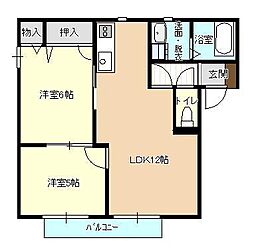 プレステージ上町B 2LDKの間取図画像