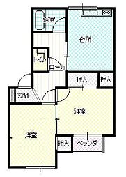 モーツアルト弐番館 2DKの間取図画像