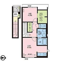 JR奥羽本線 北山形駅 バス12分 四中前下車 徒歩11分の賃貸アパート 2階1LDKの間取り