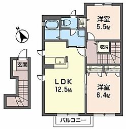 リジェール 2LDKの間取図画像