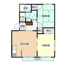 エスポワール南原C棟 2DKの間取図画像