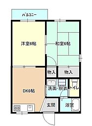 エスポワール南原D棟 2DKの間取図画像