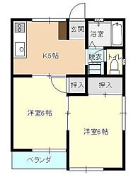 甲子ハイツB棟 2Kの間取図画像