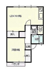 セジュール12オークス 1LDKの間取図画像
