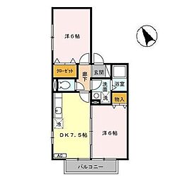 セジュールウィスタリア 2DKの間取図画像
