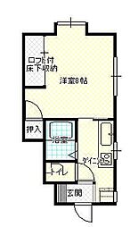 パールハイツ3 1Kの間取図画像