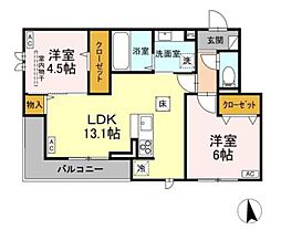 カーサ セレッソ 2LDKの間取図画像
