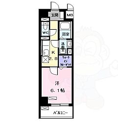 名古屋市営名港線 日比野駅 徒歩5分の賃貸マンション 2階1Kの間取り