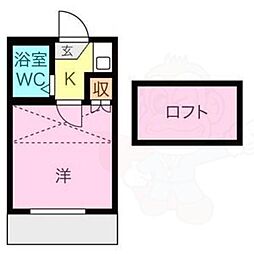 パレス本笠寺 2階1Kの間取り