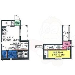 パース 1Kの間取図画像