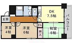 コスモハイム七番町 3DKの間取図画像