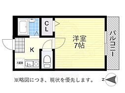 パークハイツ八田 1Kの間取図画像