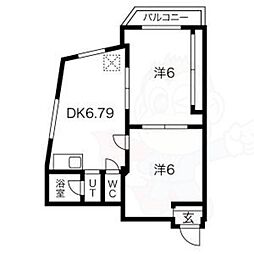 パールハイツくれない 2DKの間取図画像