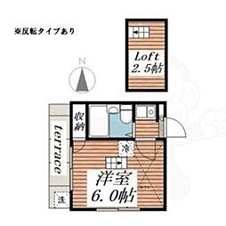 さくらハイツ六番町 1Kの間取図画像