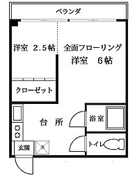恵比寿ハイツ 1Kの間取図画像