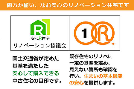 <適合R住宅&R1適合リノベーションの両方が揃った安心の住宅です>『安心R住宅』は基礎的な品質(耐震性・構造)の安心を提供します。『適合R住宅』は住まいの基本機能(重要インフラ)