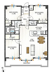 シャトー師勝2 3LDKの間取図画像