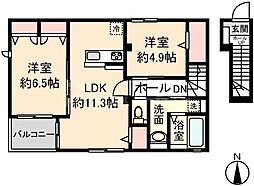 (仮称)足立区新築アパート 2階2LDKの間取り