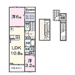 ヒカルサ梅島 303 3階2LDKの間取り