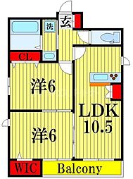ラ・メゾン・メイト五番館 3階2LDKの間取り