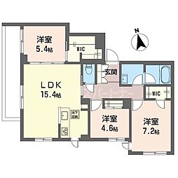 ヒュッゲ ヤード 3LDKの間取図画像