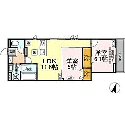 セレスティア扇VII 2LDKの間取図画像