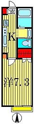 クリスタル青井2 1Kの間取図画像