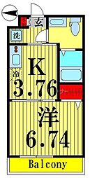 アーバンパーク六町 1Kの間取図画像
