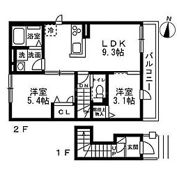 ClochetteBois(クロシェットボワ) 2LDKの間取図画像