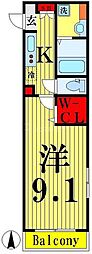 フジ 1Kの間取図画像
