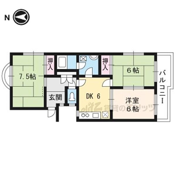 グロスタール邸 102｜京都府京都市左京区北白川上池田町(賃貸マンション3DK・1階・57.70㎡)の写真 その2