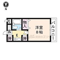 サンフェスタ東福寺B棟 2階1Kの間取り