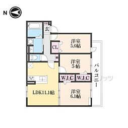 阪急京都本線 西院駅 徒歩12分の賃貸アパート 3階3LDKの間取り