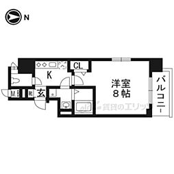 ベラジオ京都烏丸十条 1Kの間取図画像