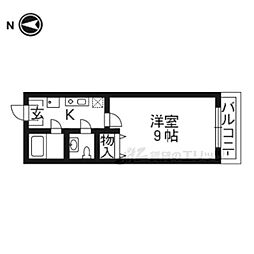 アジュール北白川 1Kの間取図画像