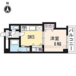 グランレブリー新町 1DKの間取図画像