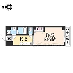 朱雀館 1Kの間取図画像