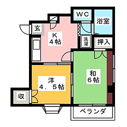 第二小林ハイツ 2Kの間取図画像