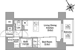 バウスフラッツ蔵前 1LDKの間取図画像