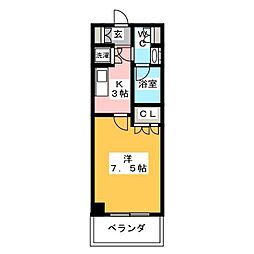 レジディア月島2 1Kの間取図画像