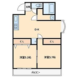 ハイツリー芝 2LDKの間取図画像