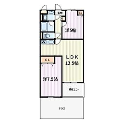 川口市芝3丁目アパート 2LDKの間取図画像