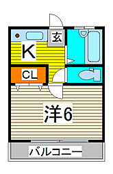 ハイツビレイ 1Kの間取図画像