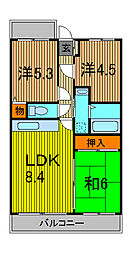 グリーンパーク鳩ヶ谷A棟 3LDKの間取図画像
